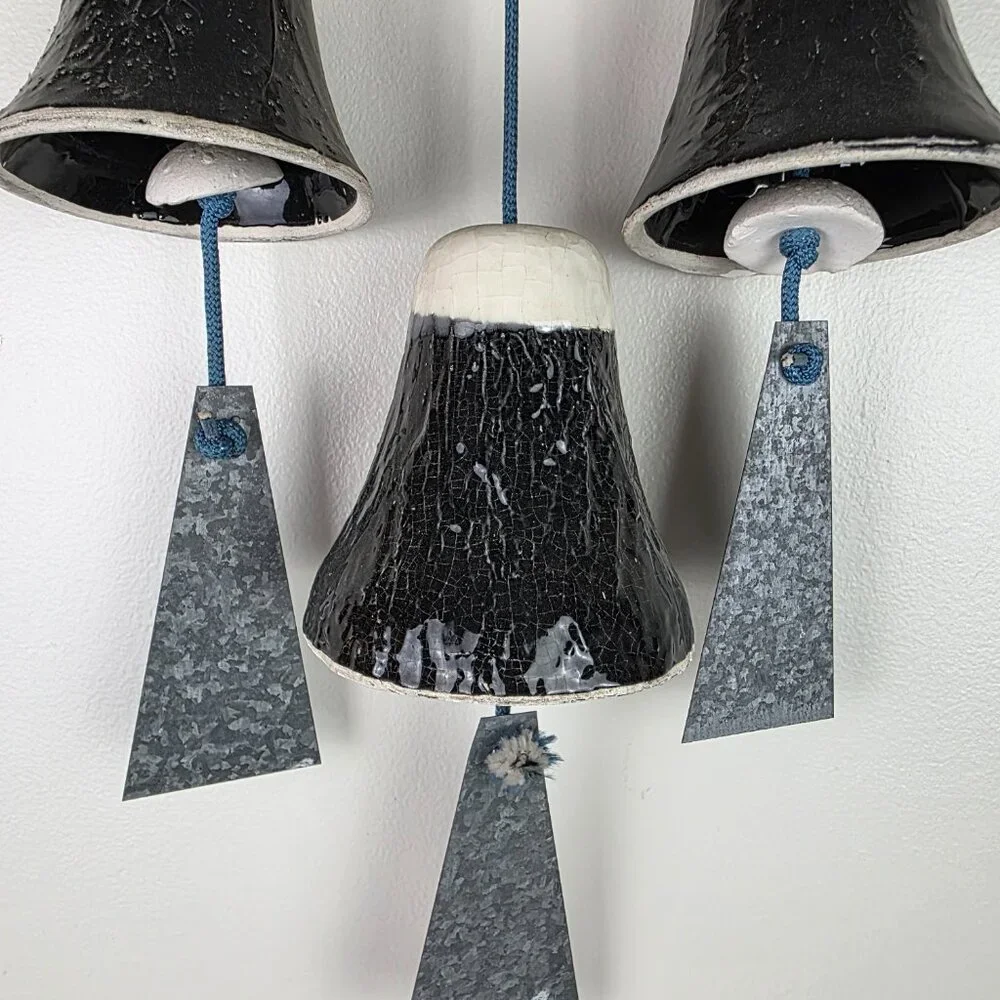 Handmade Orville Hill Prescott Arizona Hanging Ceramic Bells Metal Triangles